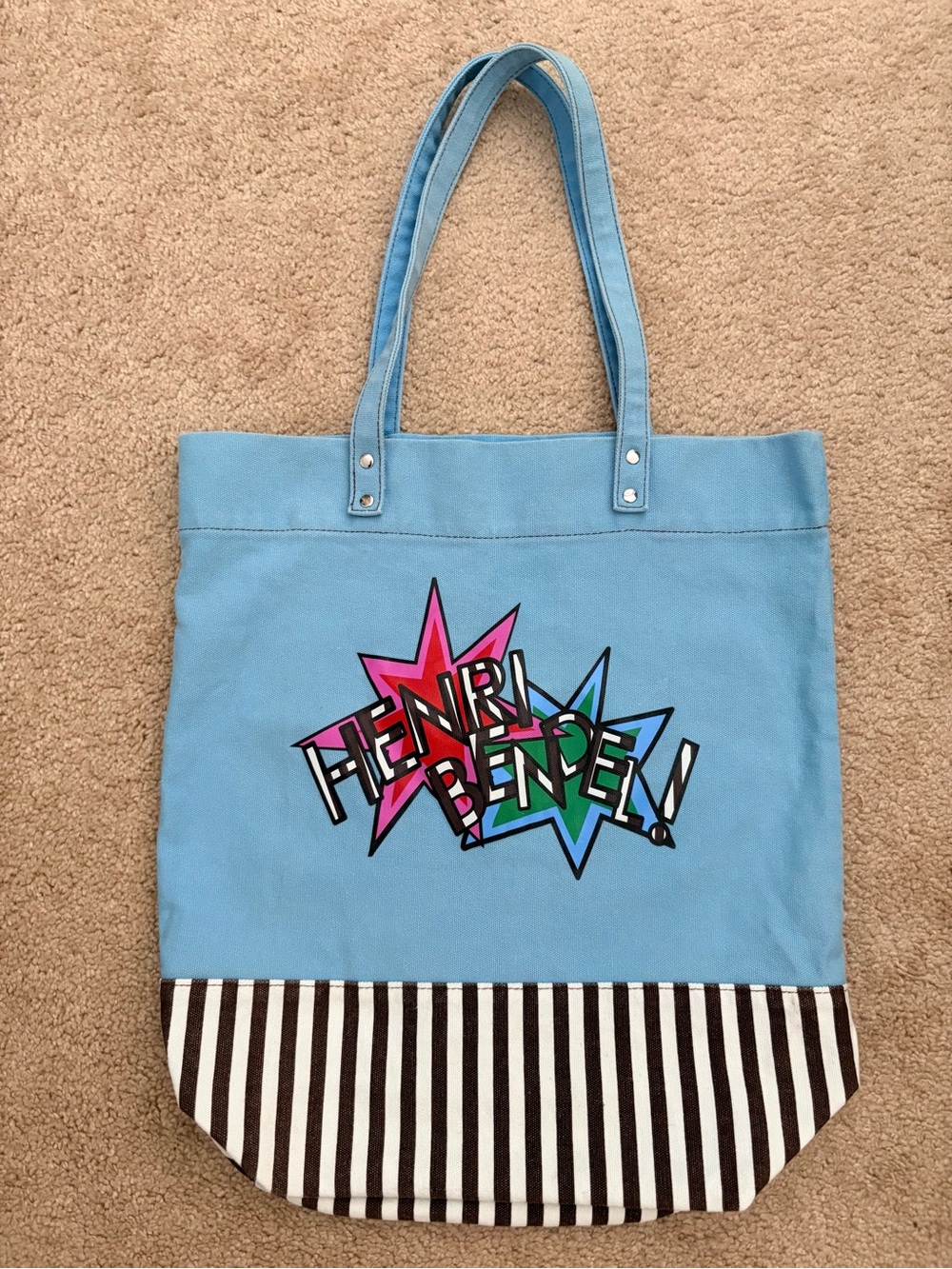 Henri Bendel Light Blue Canvas Tote w/Colorful Logo